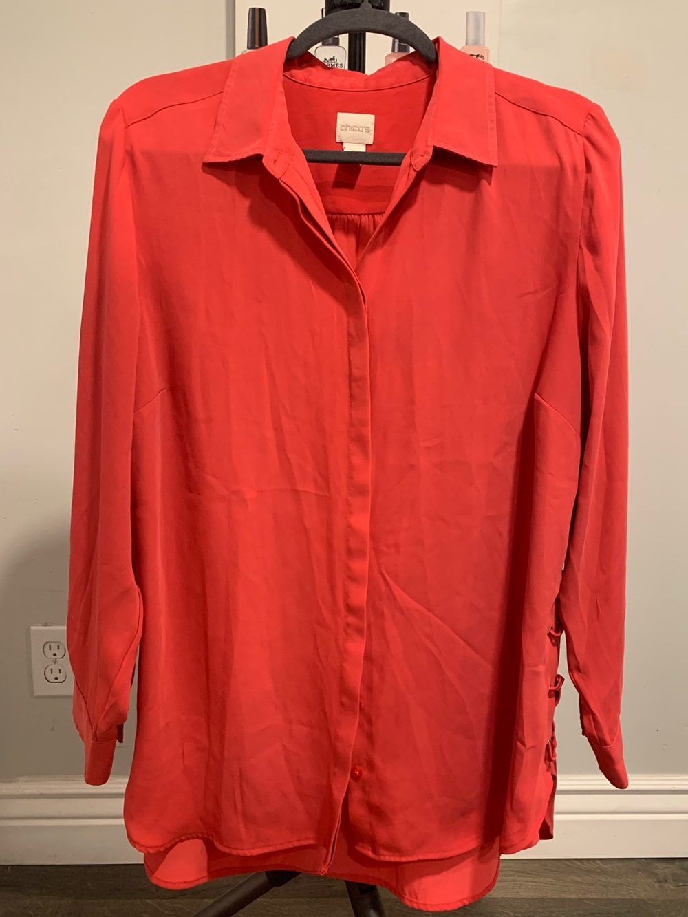 Chico's Red Button-Front Long Sleeve Blouse -GB047